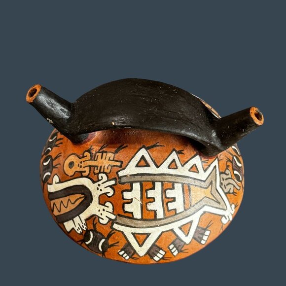 Peru Nazca Style Double Spout Bridge Vessel Fish & Serpent Design Fely Calle 5 1 - Picture 2 of 6